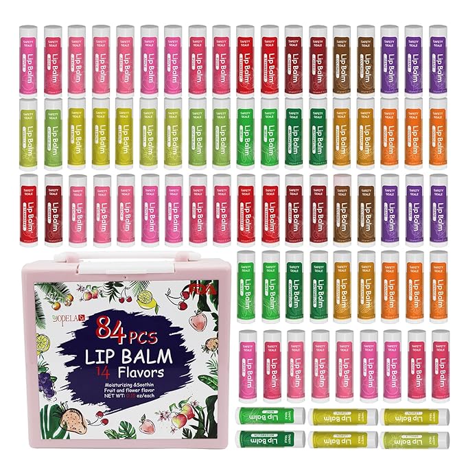 84 Pack Natural Lip Balm Bulk with Vitamin E and Coconut Oil - Moisturizing, Soothing, and Repairing Dry and Chapped Lips - 14 Flavors - Non-GMO-Velvo Beauty