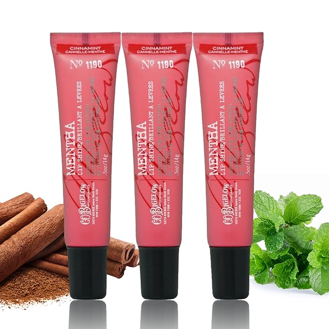 C.O. Bigelow Cinnamint Mentha Lip Shine Balm Tubes, Pack of 3 Bulk Lip Gloss with Cinnamon & Peppermint Oil, High Gloss Shine Finish, 0.5 oz-Velvo Beauty