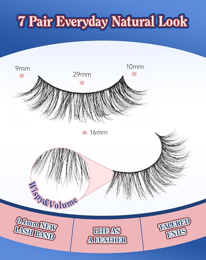 Lashes Natural Wispy Look Flared False Eyelashes Soft Strip Lash Fluffy Eyelash 7 Pairs D79-Velvo Beauty