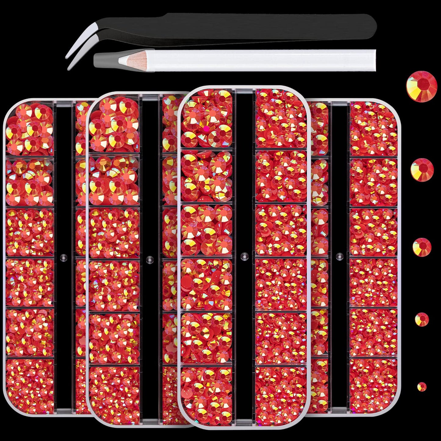 7000PCS Resin Rhinestones with Tweezers for Crafting, 2/3/4/5/6mm Flatback Jelly Rhinestones, 4 Box Red AB Non Hotfix Crystal Gems for DIY Crafts Mugs Tumblers Clothes Makeup Nail-Velvo Beauty