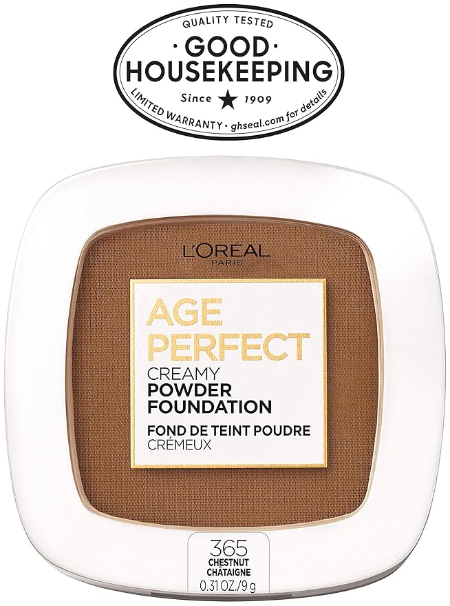 L’Oréal Paris Age Perfect Creamy Powder Foundation Compact, 365 Chestnut, 0.31 Ounce-Velvo Beauty