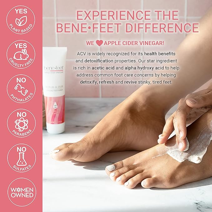 Benefeet Scrub-A-Dub Cooling Foot Scrub - Exfoliates + Refreshes Dry + Dull Skin, Get Smoother Skin from Heel to Toe, Made w/Vitamin E, Apple Cider Vinegar, Walnut Shell + Apricot Seed, 4 oz (1 Pack)-Velvo Beauty