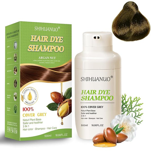 Hair Dye Shampoo 3 in 1 for Gray Hair Coverage,Argan nut Natural Shampoo Hair Dye for Women & Men/Ammonia-Free 500ml(Linen)-Velvo Beauty
