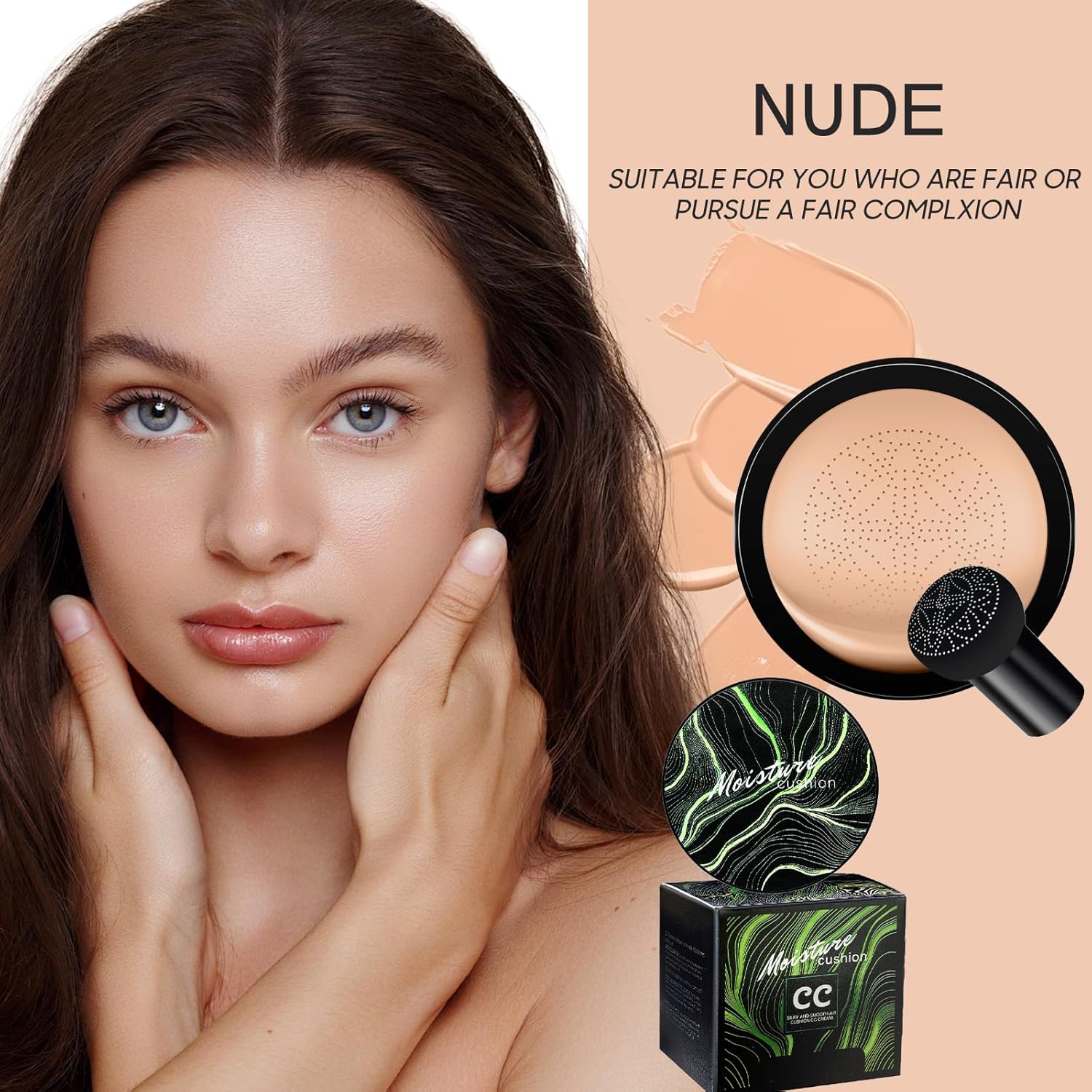 Mushroom Head Air Cushion CC Cream - BB Cream Foundation Makeup Moisturizing Concealer Long-Lasting, Cushion Foundation Full Coverage Self Adjusting for Mature Skin & All Skin Types (Nude)-Velvo Beauty