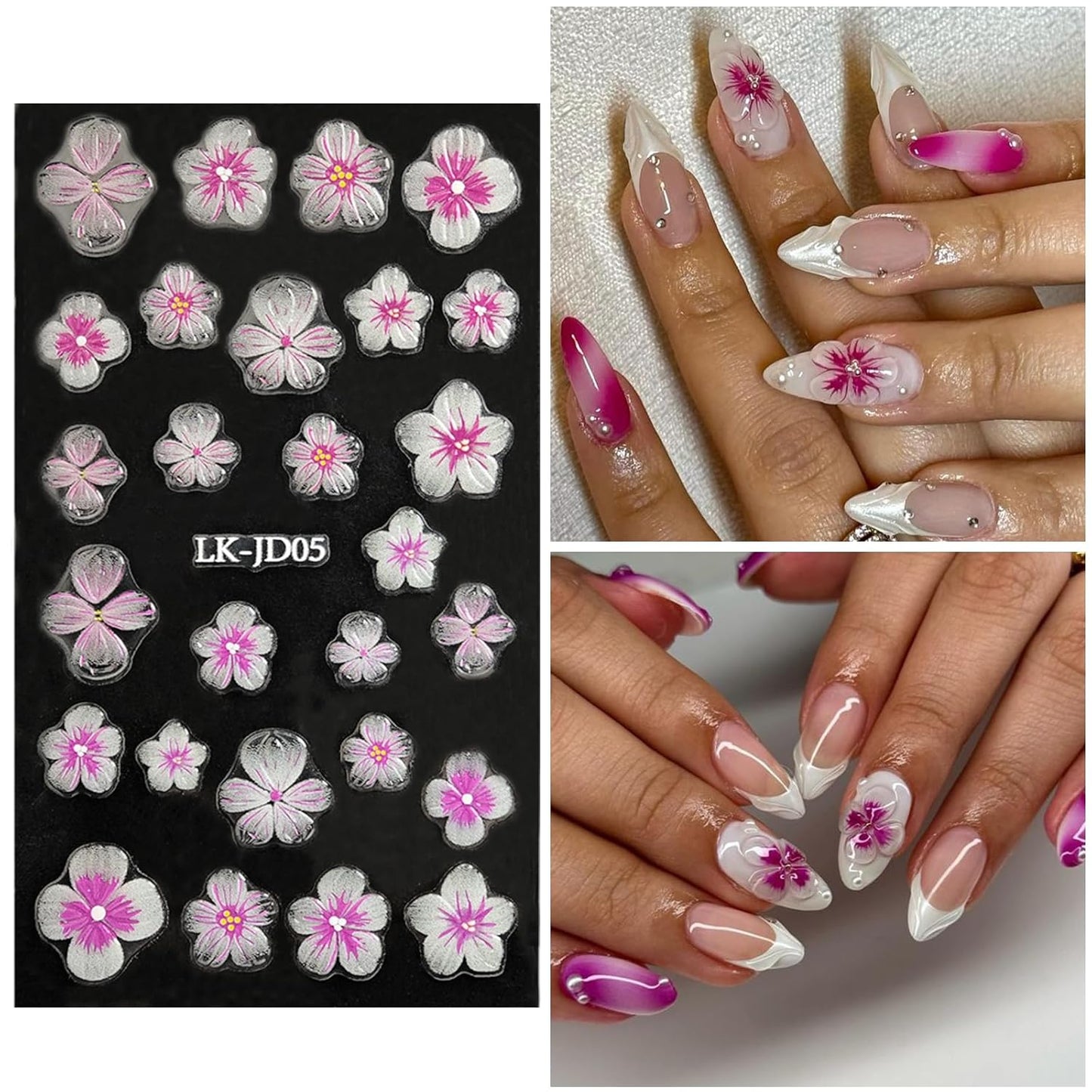 Blush Flower Nail Art Stickers Decals 5D Embossed Nail Decals Spring Summer Frangipani Nails Art Design Self-Adhesive Accessories 3D Flower Nails Stickers for Women Decoration-Velvo Beauty