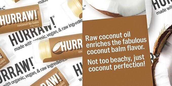 Hurraw! Coconut Lip Balm: Organic, Certified Vegan, Cruelty and Gluten Free. Non-GMO, 100% Natural Ingredients. Bee, Shea, Soy and Palm Free. Made in USA-Velvo Beauty