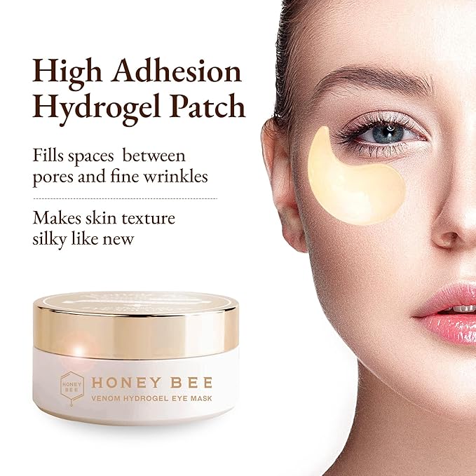 Honey Bee Venom Hydrogel Eye Masks for Dark Circles and Puffiness Bee Propolis Hydrogel Depuffing Eye Patches w/Bee Venom, Collagen & Niacinamide for All Skin Types (Pack of 60 Eye Pads)-Velvo Beauty