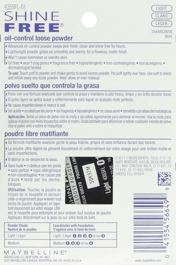 Maybelline New York Shine Free Oil Control Loose Powder, Light-Velvo Beauty
