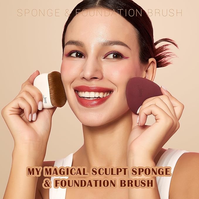 Jessup Makeup Brush Foundation Brush with Makeup Sponge 1pc Kabuki Brush for Liquid, Cream or Flawless Powder Cosmetic Face Boby Brush, T882-Velvo Beauty
