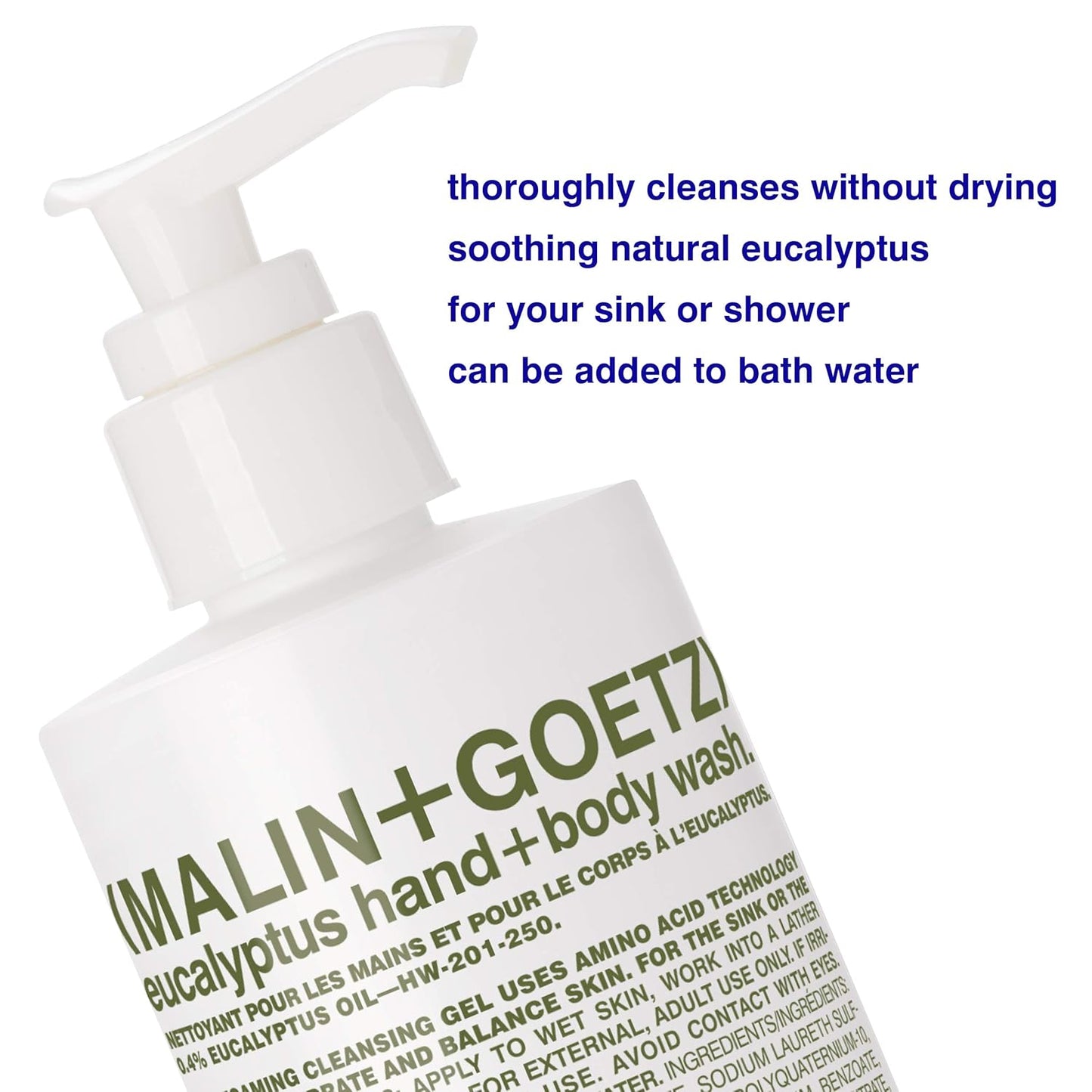 MALIN+GOETZ Eucalyptus Hand + Body Wash – natural hydrating soap,cleansing and purifying for all skin types, prevents stripping or irritation on sensitive skin. Cruelty-free. 8.5 fl oz-Velvo Beauty