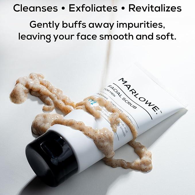 MARLOWE. No. 122 Facial Scrub 6 oz, Gentle Face Exfoliator with Apricot Seed Powder & Pumice, Cleanses & Smooths, Fresh Pine & Agarwood Scent-Velvo Beauty