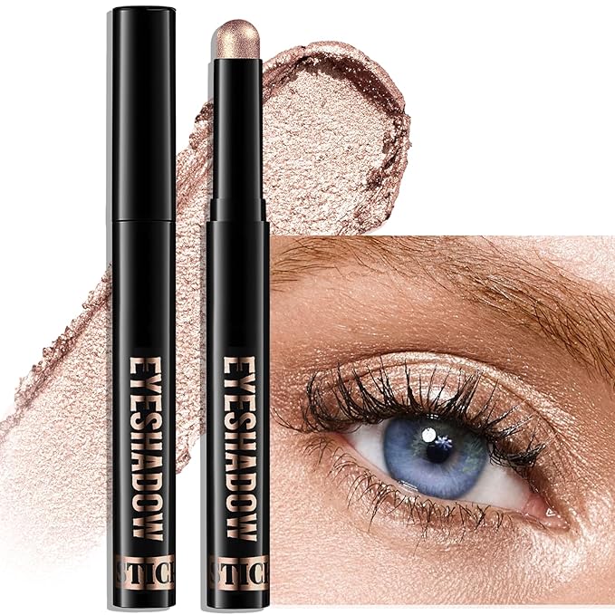 Cocoa Brown Shimmer Eyeshadow Stick, Waterproof Cream Eye Shadow Pencil Long-Lasting Crease-Proof Glitter Eyeshadow Crayon Smooth High Pigmented Highlighter Neutral Eye Shadow Liner Makeup-Velvo Beauty
