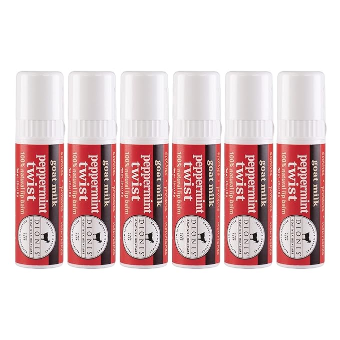 Dionis - Goat Milk Skincare Peppermint Twist Scented Lip Balm - Set of 6 (0.28 oz) - Made in the USA - Cruelty-free and Paraben-free-Velvo Beauty