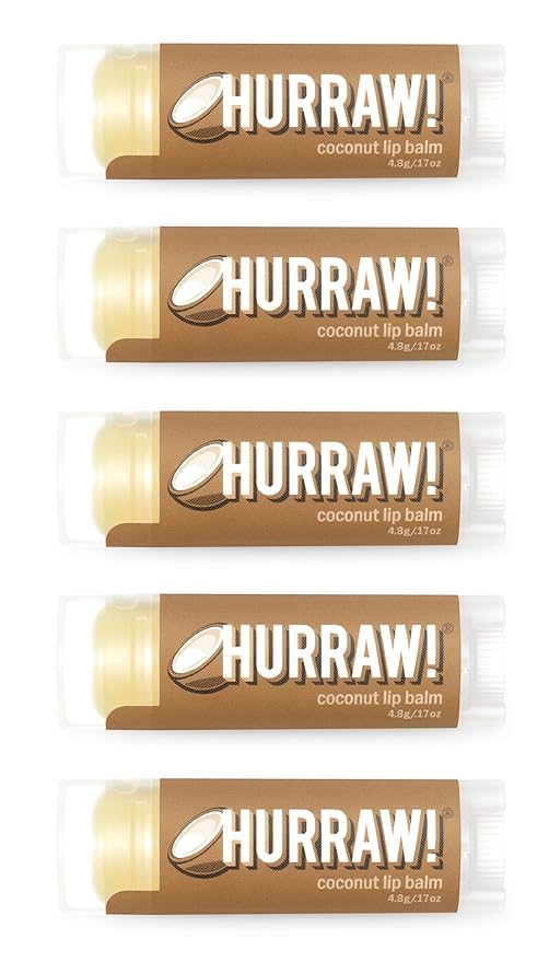 Hurraw! Coconut Lip Balm, 5 Pack: Organic, Certified Vegan, Cruelty and Gluten Free. Non-GMO, 100% Natural Ingredients. Bee, Shea, Soy and Palm Free. Made in USA-Velvo Beauty