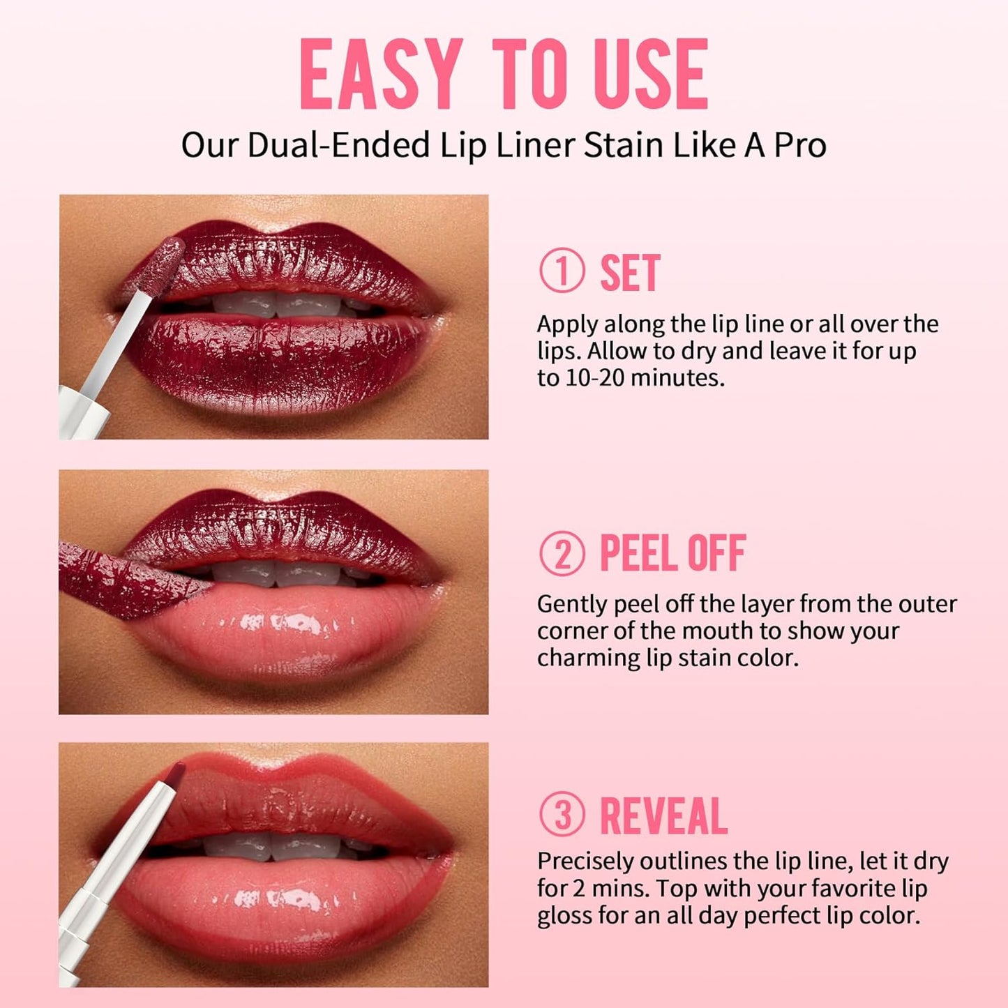 iMethod Lip Liner Stain - Lip Stain, 2-In-1 Dual-Ended Peel Off Lip Stain with Tweezer, Natural Long Lasting Peel Off Lip Liner, Easy to Use for All Skin Types, Stay All Day, Mauve-Velvo Beauty