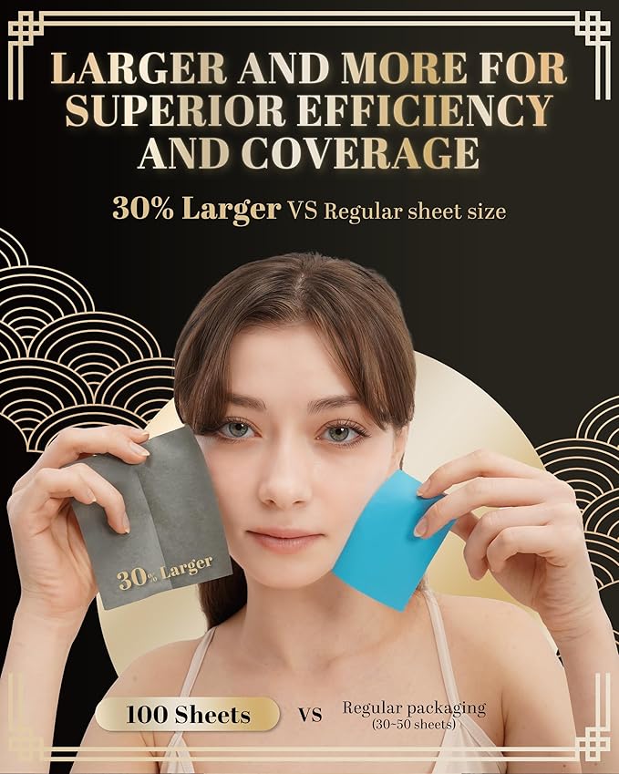 [KPOP Beauty] Makeup Friendly Oil Blotting Paper - DANABE Bamboo Charcoal Face Oil Blotting Sheets | Korean Skincare Oil Absorbing Sheets for Face (4x3.6 in.100 Large Sheets)-Velvo Beauty
