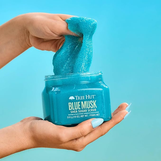 Tree Hut Blue Musk Shea Sugar Scrub | Exfoliating Body Scrub Removes Dead, Dry Skin for a Soft & Hydrated Feel | Nourishing Essential Body Care | 18 fl oz.-Velvo Beauty