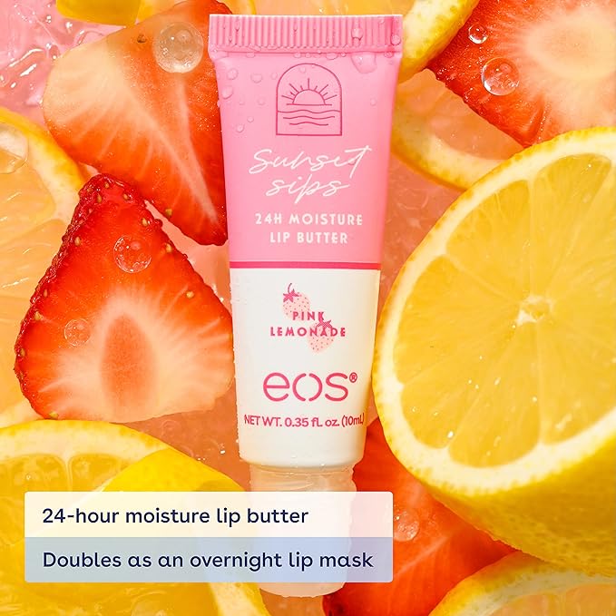 eos Sunset Sips Lip Butter Tube- Pink Lemonade, 24-Hour Moisture, Overnight Lip Mask, Lip Care Products, 0.35 fl oz (Pack of 2)-Velvo Beauty