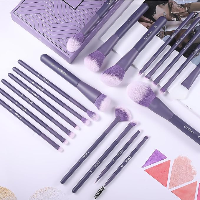 DUcare Makeup Brushes Set Professional 20pcs Vegan Make Up Brushes, Foundation Eyeshadow Concealer Contour Powder Blush Blending Eyeliner Brush with Silicone Face Mask Brush Purple-Velvo Beauty