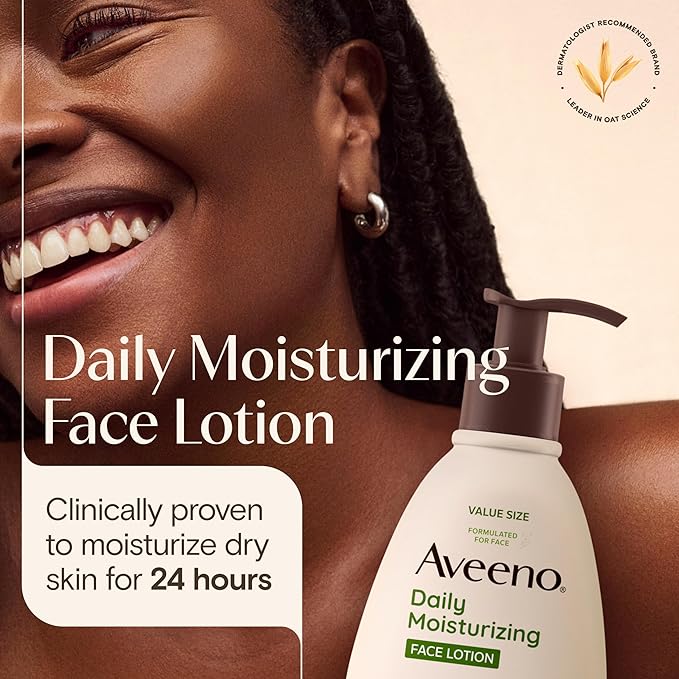 Aveeno Daily Moisturizing Face Lotion with Soothing Prebiotic Oat, Gentle Lotion Nourishes Normal to Dry Skin With Moisture, Sensitive Skin, Fragrance-Free, 12 fl. oz-Velvo Beauty
