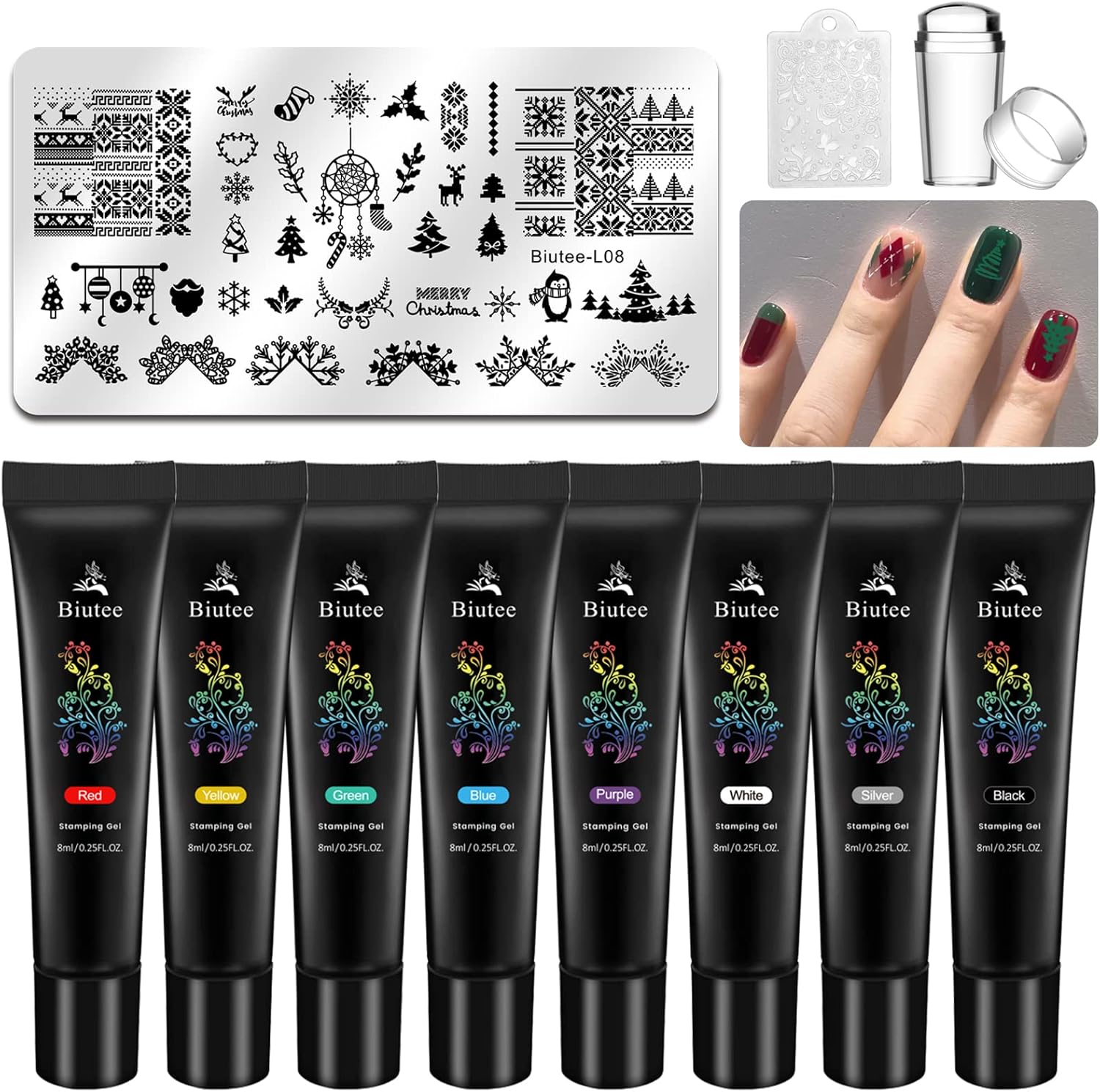 Biutee Nail Stamping Plates set 8 pcs Nail stamping polish gel 10pcs Templates with stamper Nail Art Plates set Valentine Nail Plates animal flower Rose design-Velvo Beauty