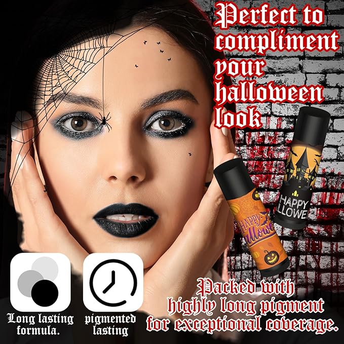 48 Pcs Halloween Spooky Lip Balm Gifts Bulk Black Lip Moisturizers Makeup Lipstick Ghost Spiderweb Skull Bat, Honey Flavor for Halloween Party Treat Bag Stuffers Women Men Adults-Velvo Beauty