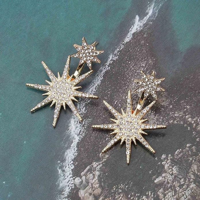 Starburst Jacket Earrings Gold Rhinestone Sun Earrings Front Back Studs Earrings Boho Celestial Earrings Jewelry for Women and Girls Gifts-Velvo Beauty