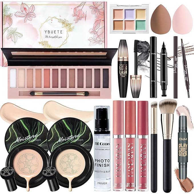 Makeup Set Present Multipurpose Makeup Kit for Women Girls Teens,- CC Cream Foundation Eyeshadow Primer Counter Stick Concealer Lip Gloss Eyeliner Pencil Mascara Makeup Brush & Sponges-Velvo Beauty