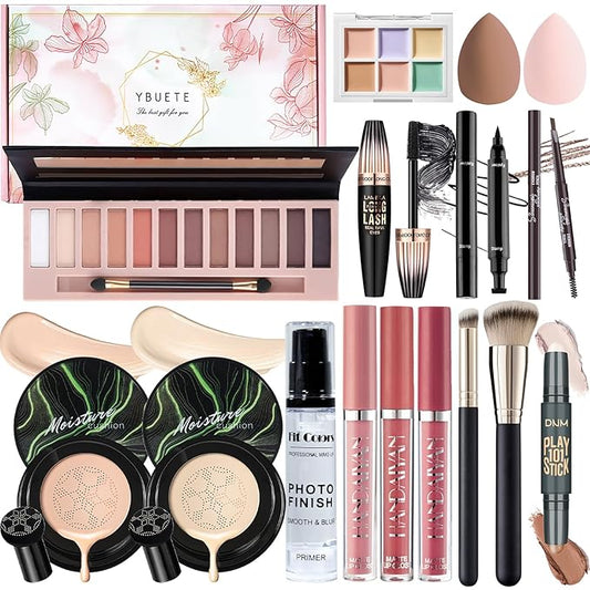 Makeup Set Present Multipurpose Makeup Kit for Women Girls Teens,- CC Cream Foundation Eyeshadow Primer Counter Stick Concealer Lip Gloss Eyeliner Pencil Mascara Makeup Brush & Sponges-Velvo Beauty