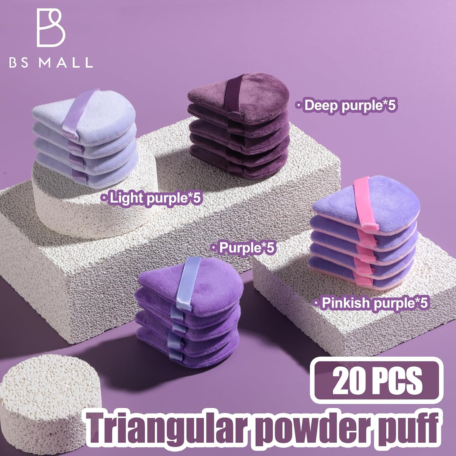 BS-MALL Triangle Puffs, Makeup Sponge Set 20 Pieces, Cosmetic Applicators for Foundation, Powder, Blush Large Pack (Purple)-Velvo Beauty