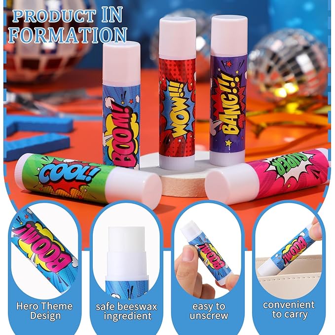 100 Pcs Hero Party Favors Lip Balms Bulk for Kids Birthday Party Moisturizing Lip Balm for Hero Themed Celebration Gifts Lip Care Products for Classroom Rewards Favor Party Supplies-Velvo Beauty