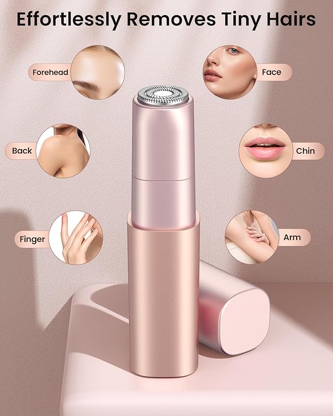 Rechargeable Facial Hair Remover for Women: Painless Mini Face Razors Shaver with 2 Replacement Heads,Electric Facial Hair Removal Device for Upper Lip, Chin & Face for Home & Travel-Velvo Beauty