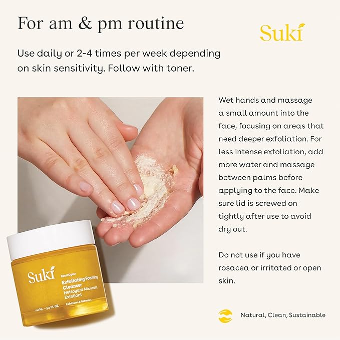 Face Scrub Exfoliating Face Wash | Suki Skincare Exfoliate Foaming Cleanser, Gentle Daily Scrub with Colloidal Oat & Raw Sugar, Natural Deep Pore Cleaner & Microdermabrasion Facial Exfoliator 3.38 oz-Velvo Beauty