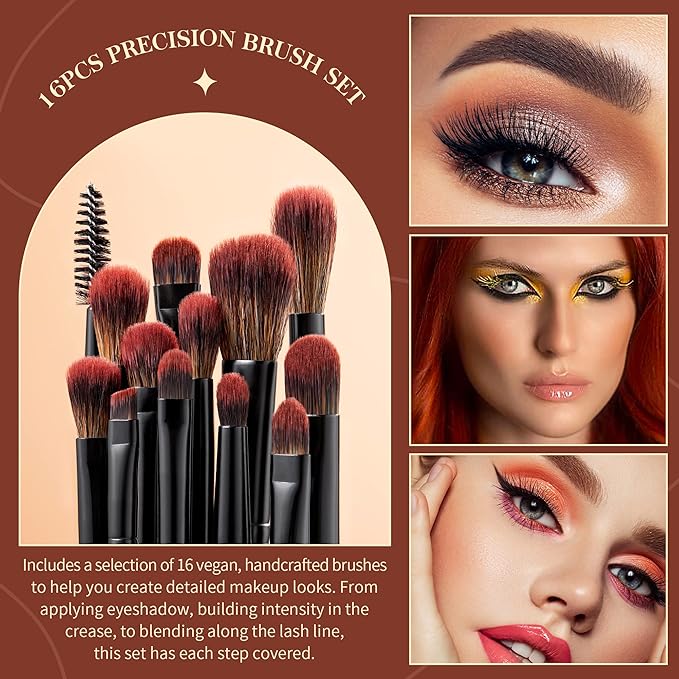 Jessup Eye Brushes Set, Vegan Makeup Brushes with Concealer Powder Eyeshadow Blending Eyeliner Spoolie Brush, 16pcs Premium Synthetic Black Cosmetic Brush T272-Velvo Beauty