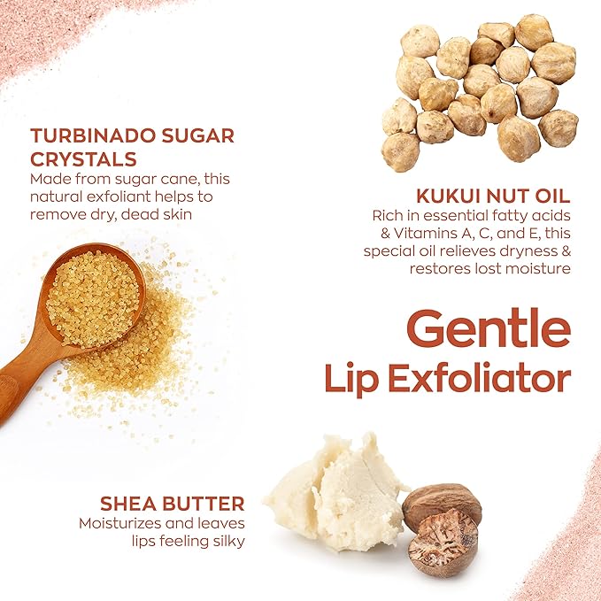 Hanalei Vegan and Cruelty-Free Sugar Lip Scrub Exfoliator | Hawaiian Cane Sugar, Kukui Oil, Shea Butter | Exfoliate, Smooth, Rejuvenate Lips | Made in USA | Lip Care (22 g)-Velvo Beauty