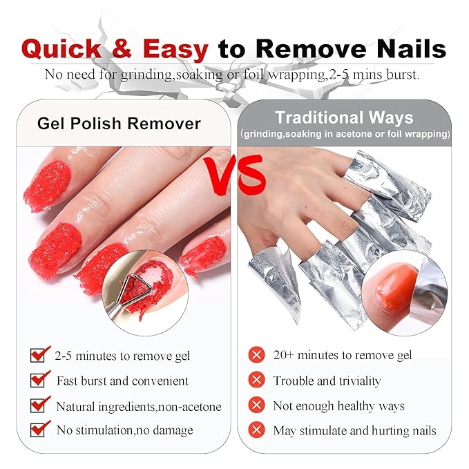 Gel Nail Polish Remover-2pcs with Nail Steel Pusher, Scraper and 2 Pieces Nail File, Quickly Remove Gel Polish in 2-5 Minutes at Home, No Need to Wrap and Soak-Velvo Beauty