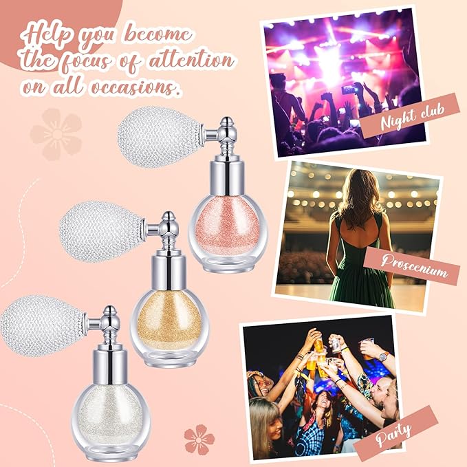 3 Pcs Glitter Spray for Hair and Body, Highlighter Shimmering Spray Powder High Gloss Body Glitter Spray Sparkle Powder for Face Body Cosmetic, Champagne, Pearl White, Bronze Color-Velvo Beauty