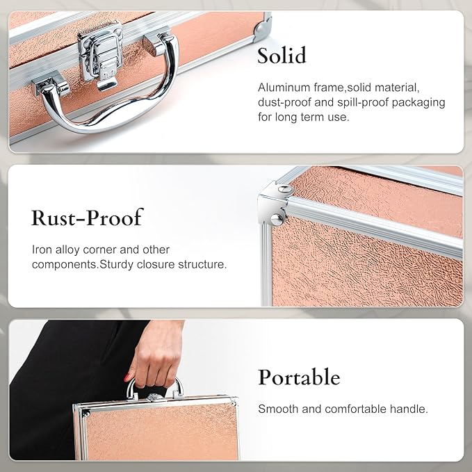 Makeup Kit for Women,All in One Makeup Gift Set for Girls in Cosmetic Train Case (Gold) With Mirror,Full Starter Cosmetic Kit Includes Eyeshadow Palette,Lipgloss,Blushes-Velvo Beauty