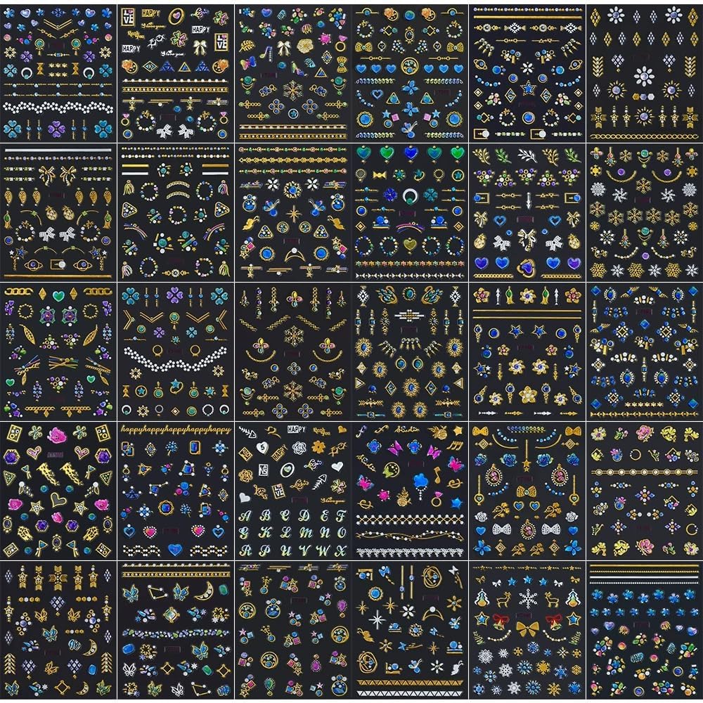 30 Sheets Gem Star Nail Stickers 3D Self Adhesive Luxury Blue Gems Theme Nail Art Charms Sticker Decals for Crafts Supplies Accessories (ST-BG)-Velvo Beauty