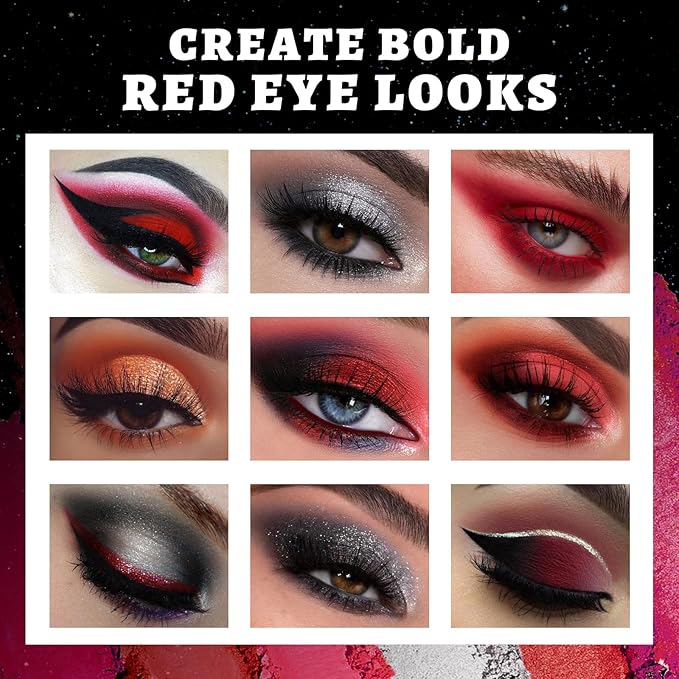 UCANBE Red Eyeshadow Makeup Palette, 15 Colors Burgunry Gray Silver Shimmer Matte Glitter Metallic Eye Shadow Pallet, Pigmented Make Up Kit for Halloween Parties Christmas Joker Vampire Clown-Velvo Beauty