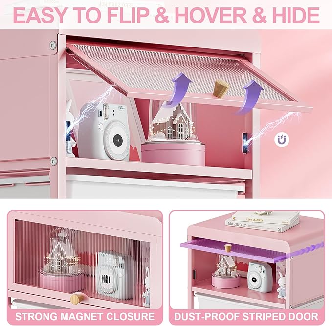 Utility-Rolling-Storage-Drawer-Craft-Cart-Organizers with 4 Drawers & Dust-Proof Door for Kid Craft Art Room,Bedroom,Home Office, Classroom, Rose Pink-Velvo Beauty