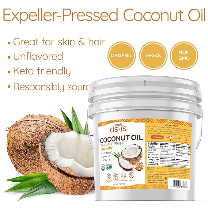 Simply as-is | Organic Refined Coconut Oil for Cooking, Baking | Neutral Flavor & Aroma | Expeller-Pressed | 128 fl oz-Velvo Beauty