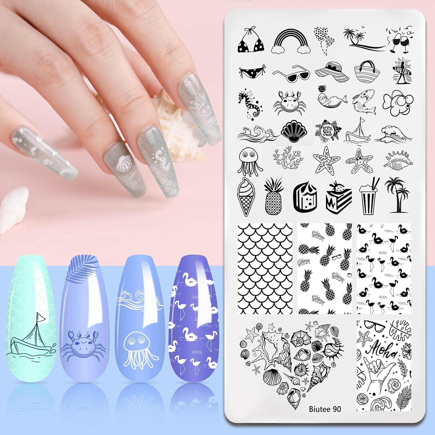 Biutee Nail Art Stamping Plates Set 10PCS French Line Stamp Templates, Nail Stamping Kit with Silicone Nail Stamper for DIY Print Manicure Salon Design Gift In Home-Velvo Beauty