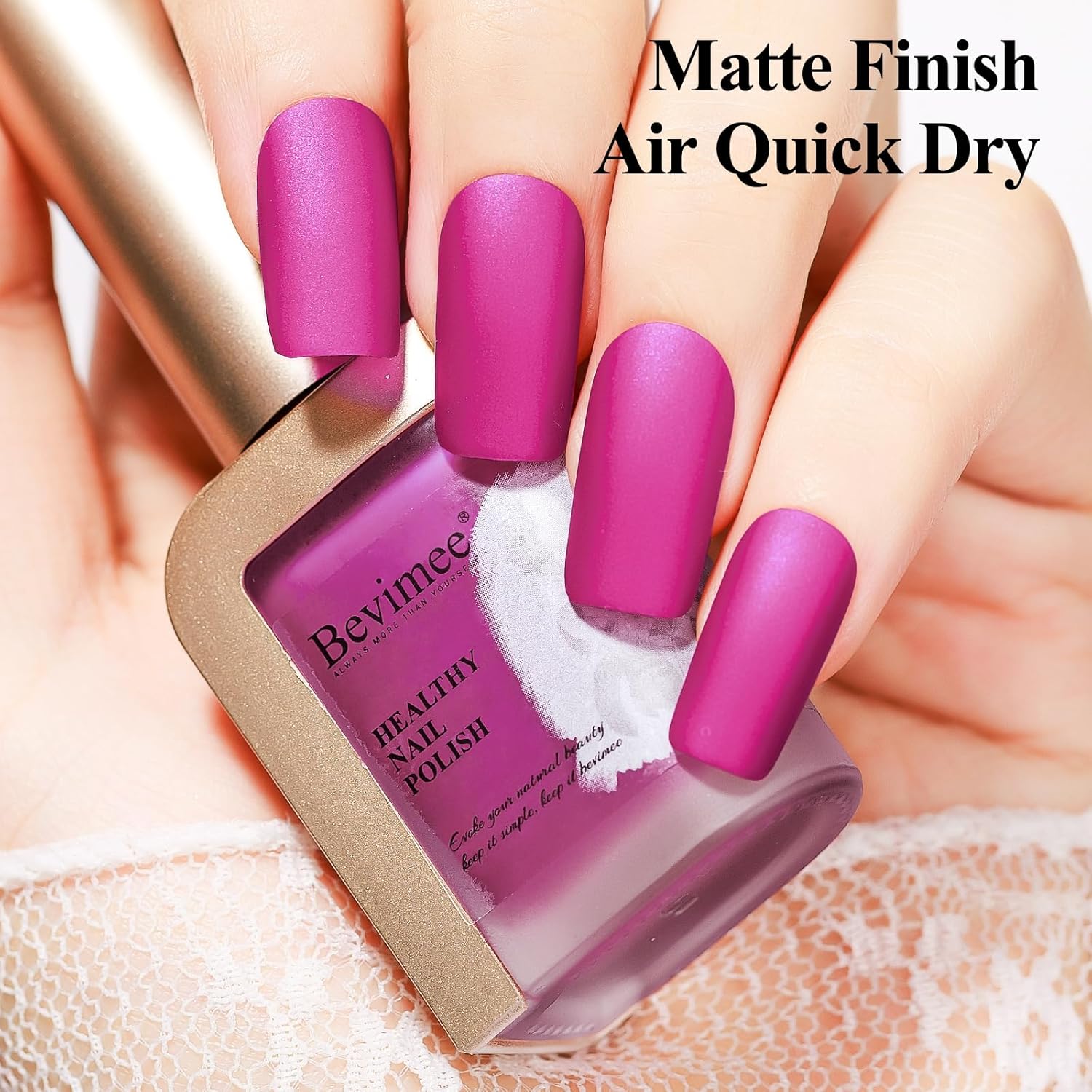 Matte Nail Polish, Air Quick Dry, Hot Pink Nail Lacquer Matte Finish, High Pigmented Long Lasting & Fast Drying Velvet Nail Polish For Nail Art, Mist Effect 12ml-Velvo Beauty