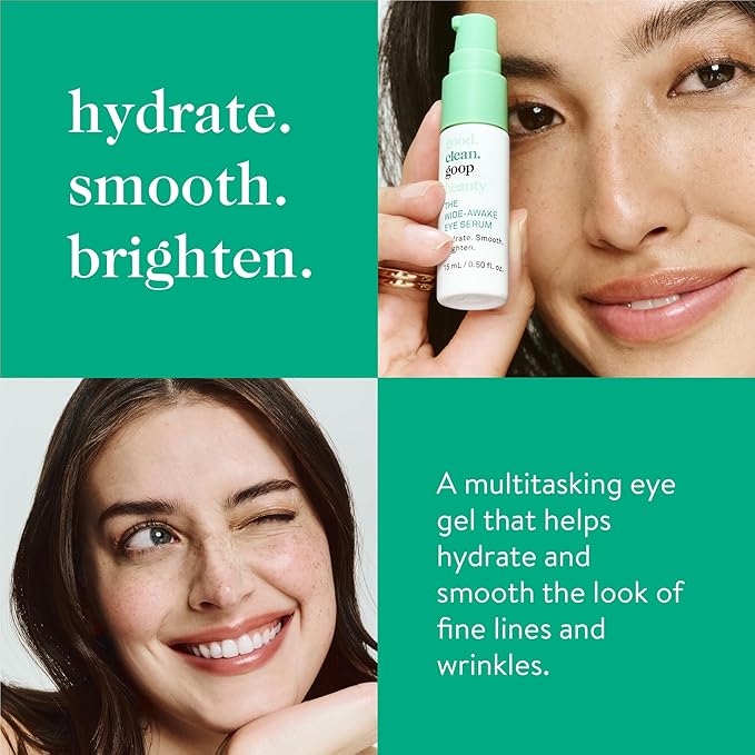 good.clean.goop beauty The Wide-Awake Eye Serum | Gel Serum to Reduce Fine Lines | Peptides, Astaxanthin & Reishi Mushroom Extract | Caffeine Eye Serum for Puffy Eyes & Dark Circles | Vegan | 0.5 oz-Velvo Beauty