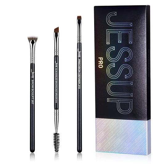Jessup Eyebrow Makeup Brush Set Professional, Precision Define Sculpt, Flat Angled Spoolie Brushes, Cruelty-Free Synthetic Bristles 3PCS, T326-Velvo Beauty