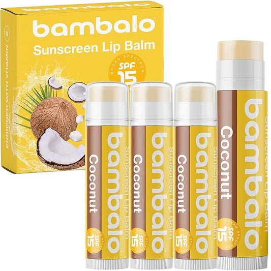 4-Pack Coconut SPF 15 Lip Balm - Organic Ingredients, Broad Spectrum UVA/UVB Protection - Hydrating & Moisturizing, USA Made-Velvo Beauty