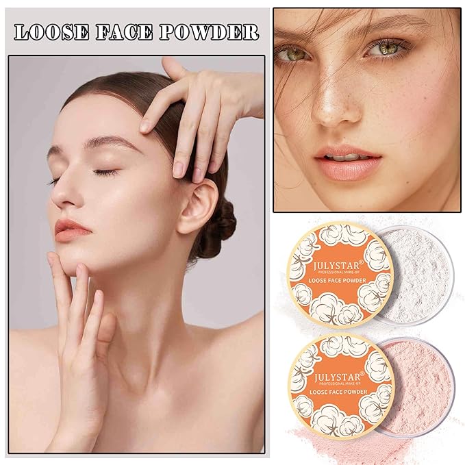 2PCS Setting Powder Loose Face Powder Matte Soft Smooth Oil Control Long Lasting Loose Setting Powder Makeup for Natural Flawless（01#Translucent+02# Pink Complexion）-Velvo Beauty