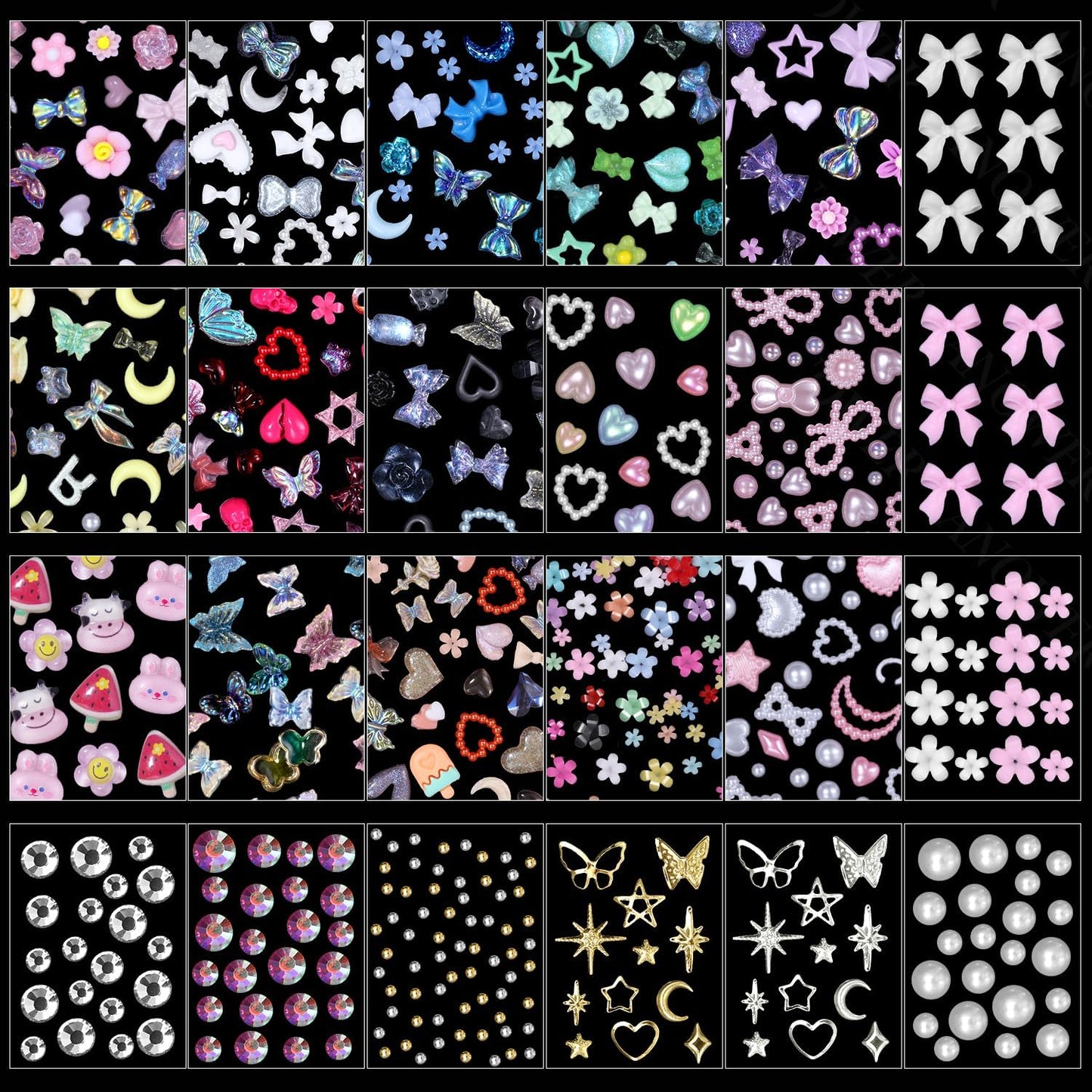 3D Nail Charms and Gems Mix Styles Butterfly Flower Bow Heart Colorful Assorted Nail Art Charm for Acrylic Nails Design, Pearls Nails Charms with Rhinestones Tiny Beads with Tweezers-Velvo Beauty