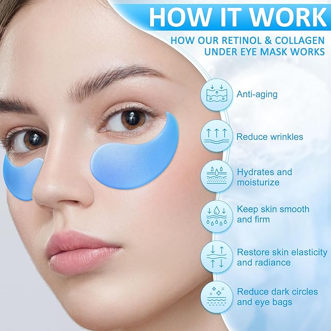 Under Eye Patches for Puffy Eyes: 30 Pairs Retinol Collagen Eye Gels Pads - Reduce Wrinkles, Puffy Eyes, Eye Bags - Skin Treatment Mask with Retinol Collagen - Anti Aging & Face Moisturizer-Velvo Beauty